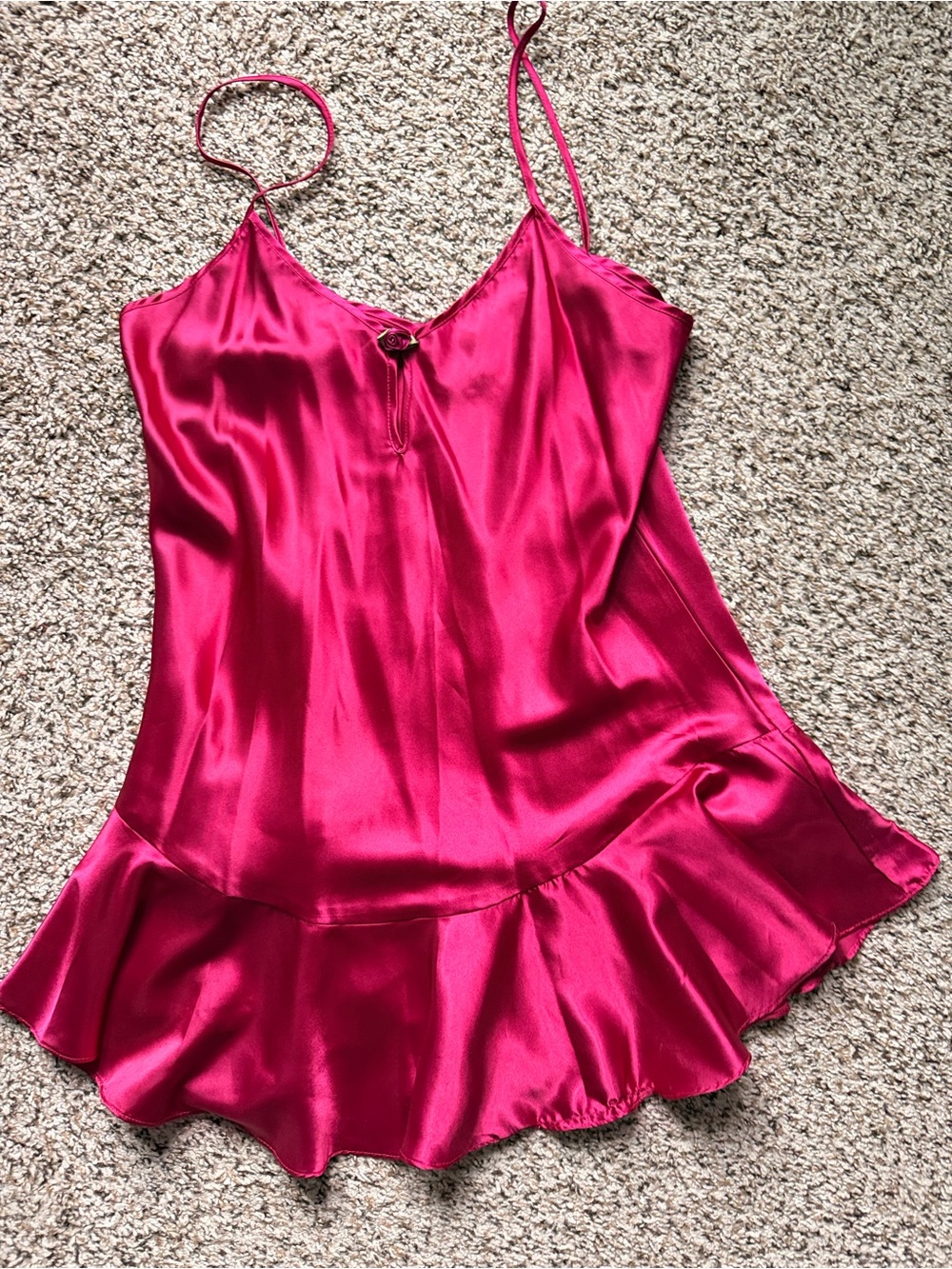Vintage y2k Silky Fuchsia Chemise Nightdress with Ruffled Hem